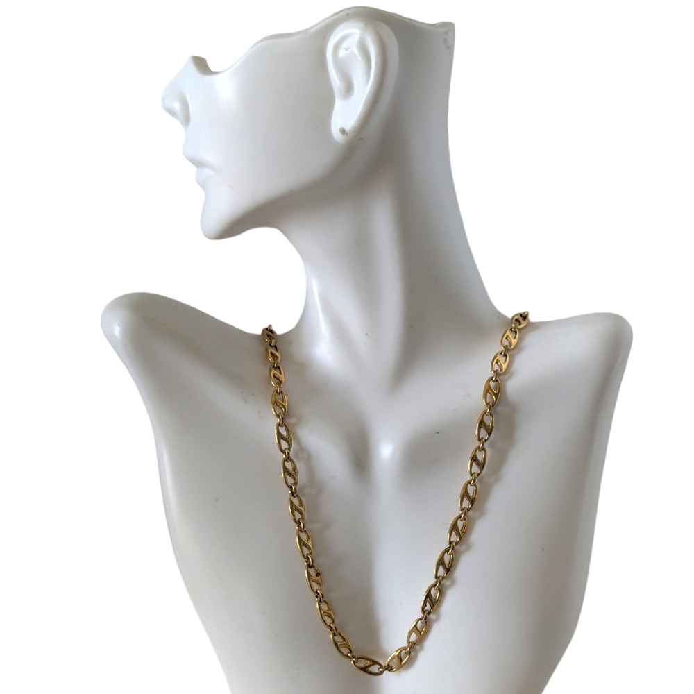 Long Gold Tone Necklace Monet Vintage Anchor Link Chain 80s Maximalist